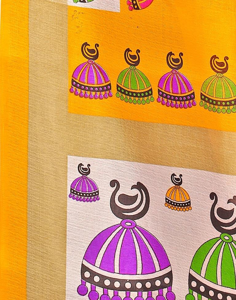Yellow Coloured Khadi Silk Printed Saree | Sudathi