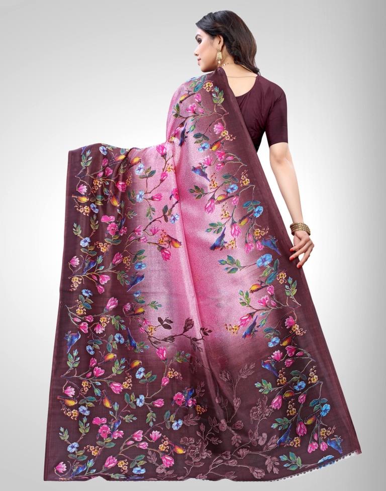 Rose Pink Coloured Poly Silk Printed Partywear saree | Sudathi