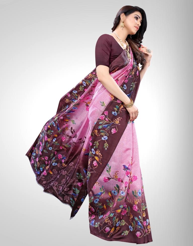 Rose Pink Coloured Poly Silk Printed Partywear saree | Sudathi