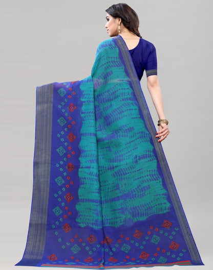 Green Printed Cotton Saree | Sudathi