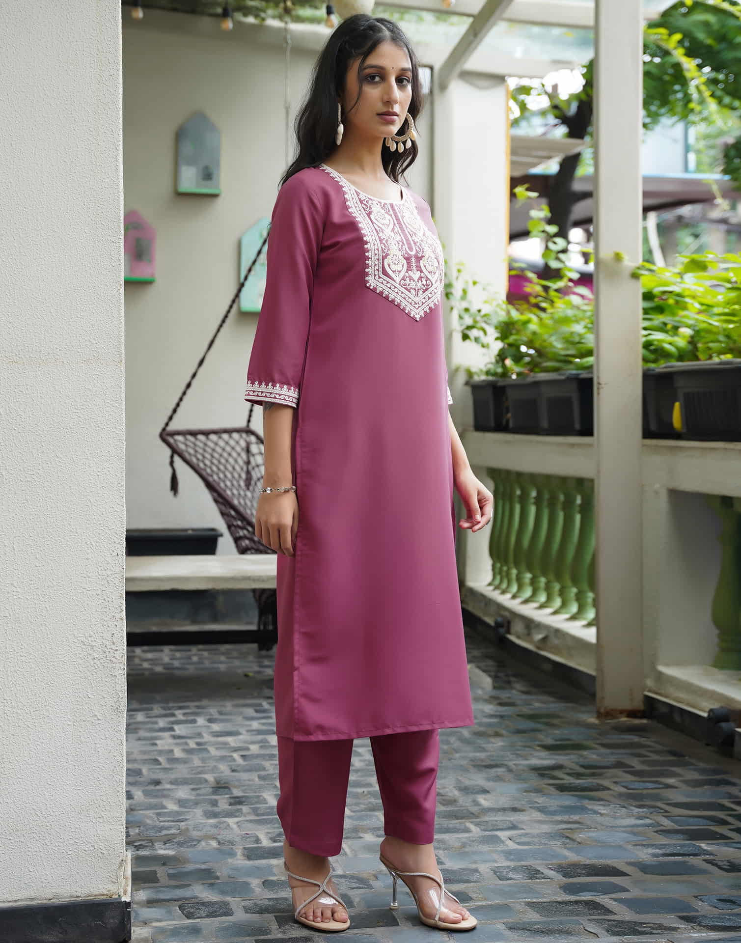 Dusty Pink Silk Sequence Straight Kurta Set With Dupatta