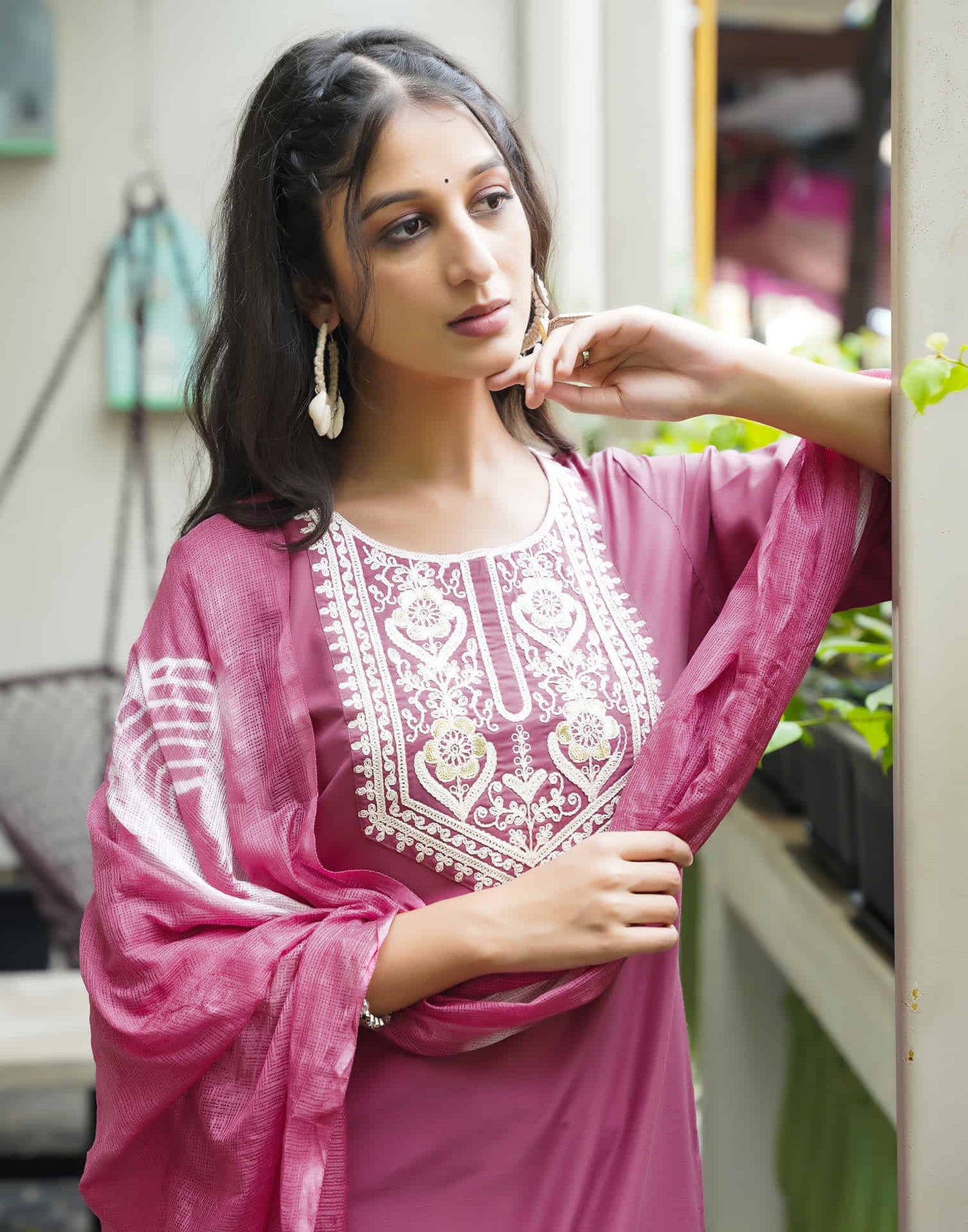 Dusty Pink Silk Sequence Straight Kurta Set With Dupatta