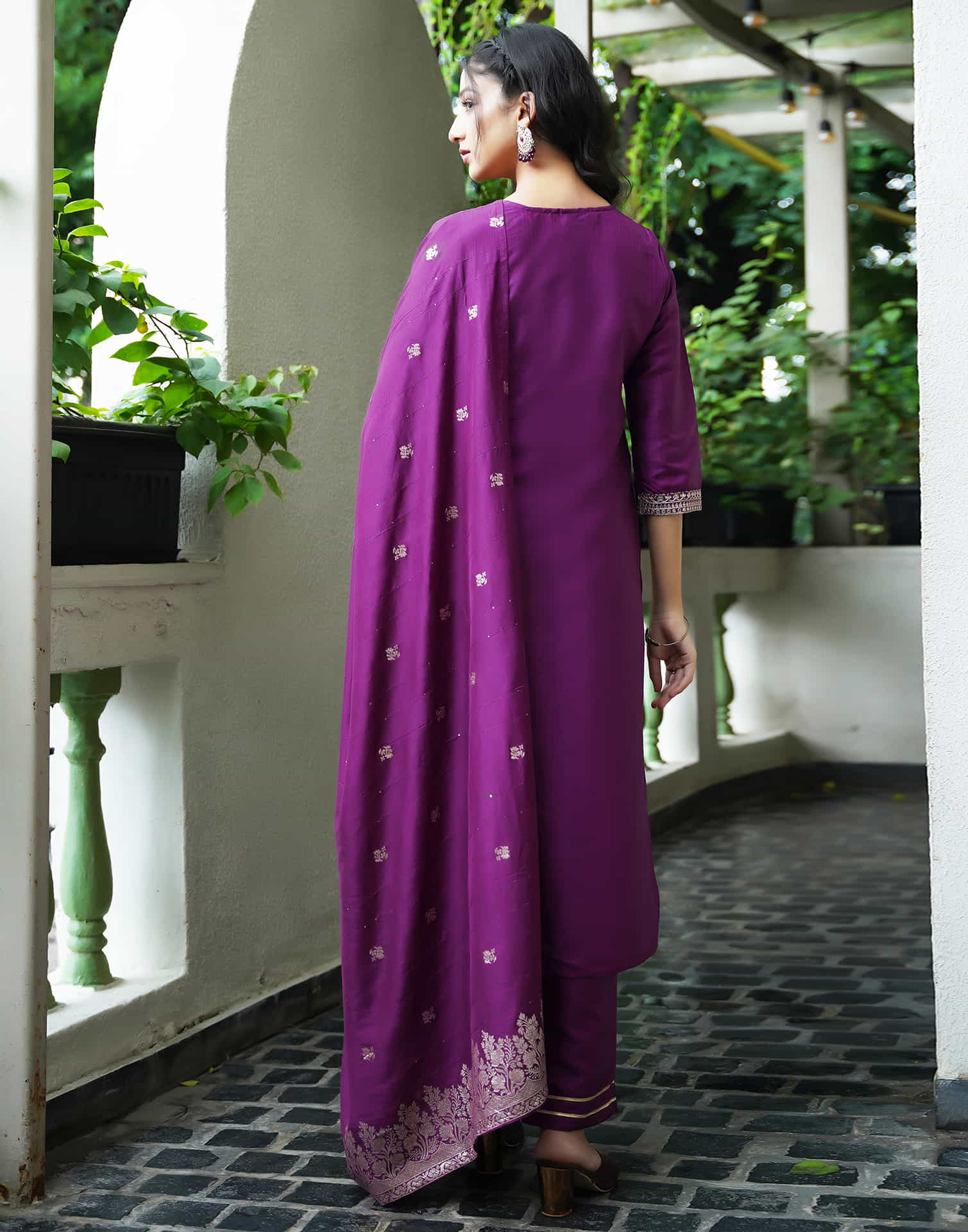 Deep Purple Simba  Sequence Straight Kurta Set With Dupatta