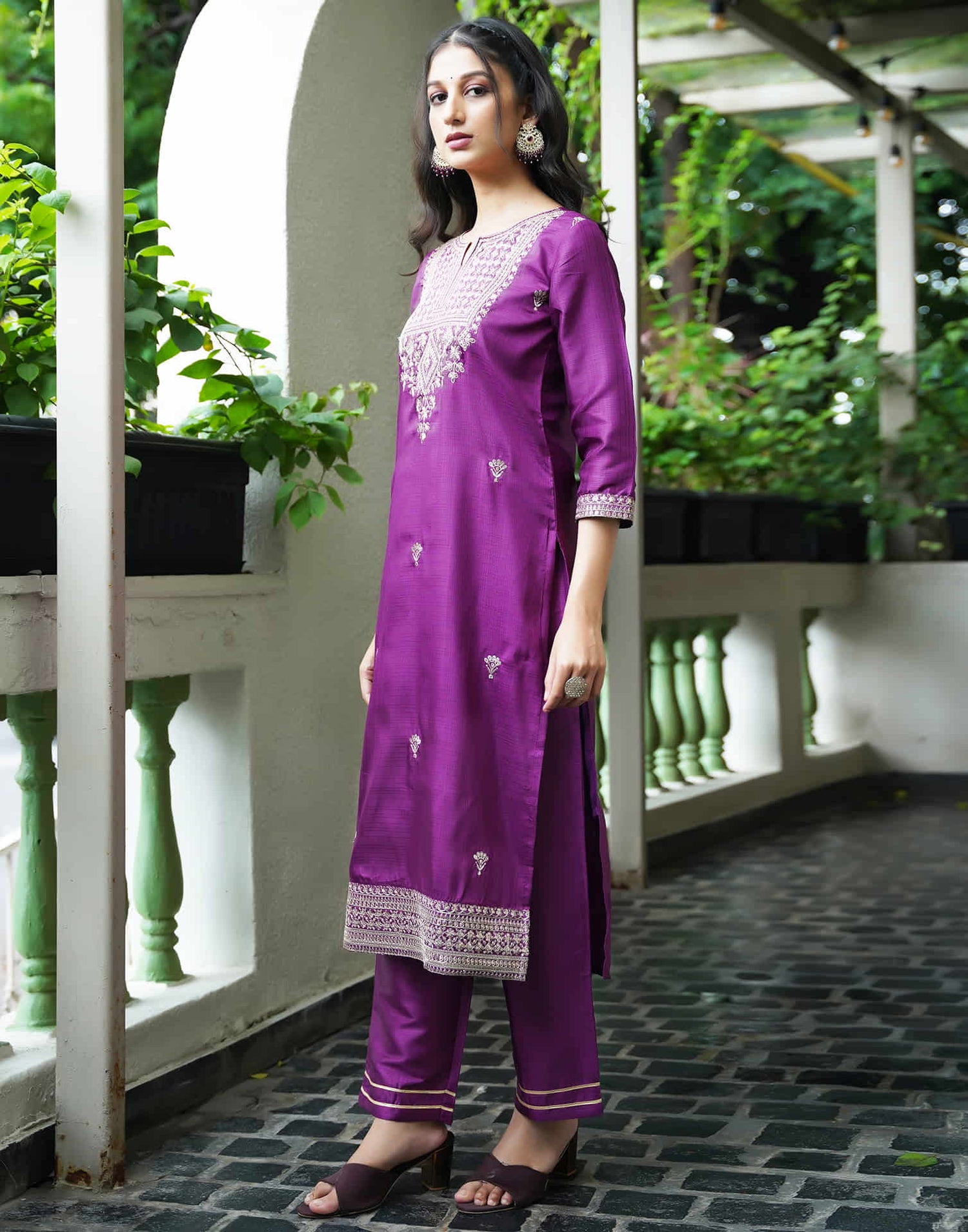 Deep Purple Simba  Sequence Straight Kurta Set With Dupatta