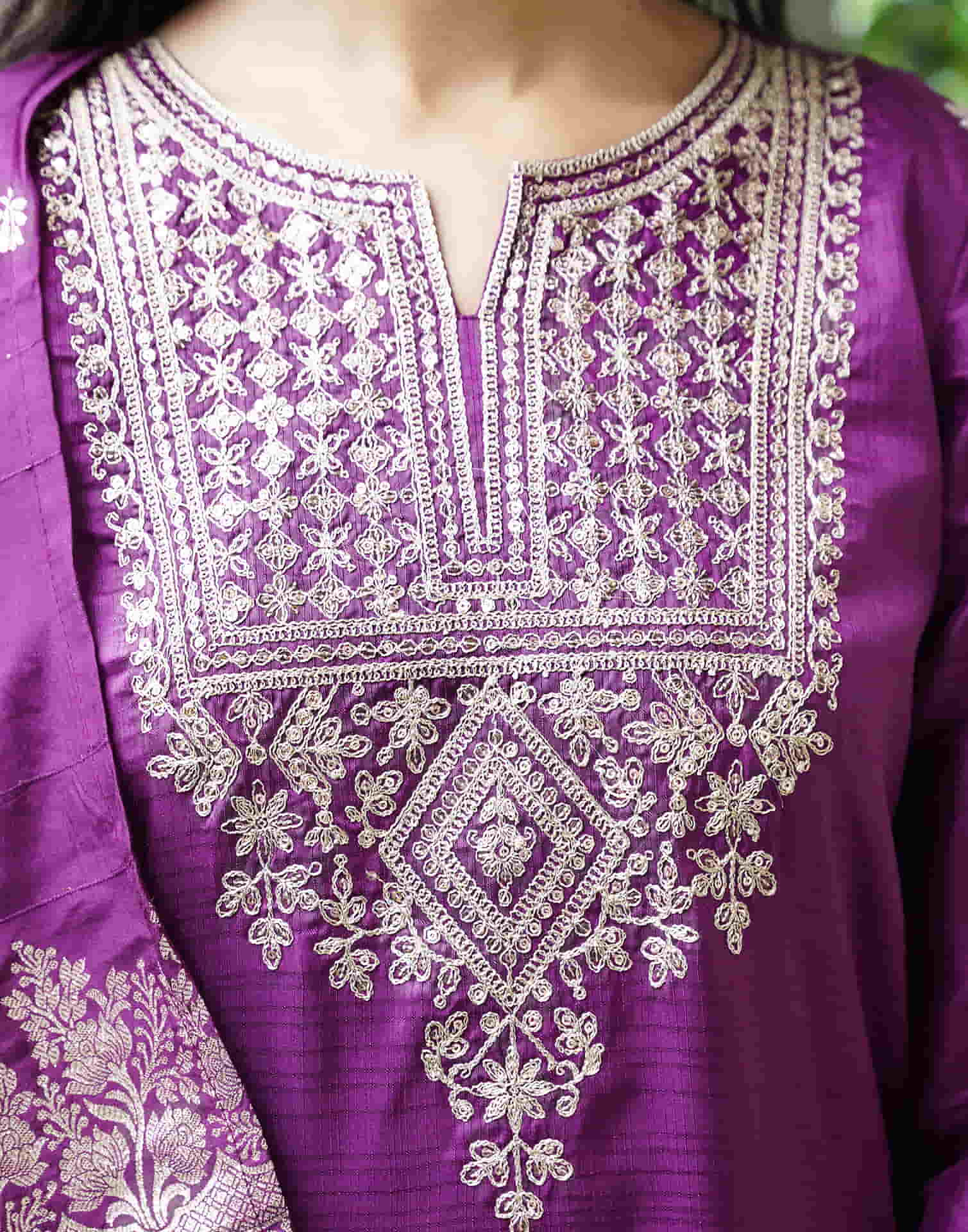 Deep Purple Simba  Sequence Straight Kurta Set With Dupatta