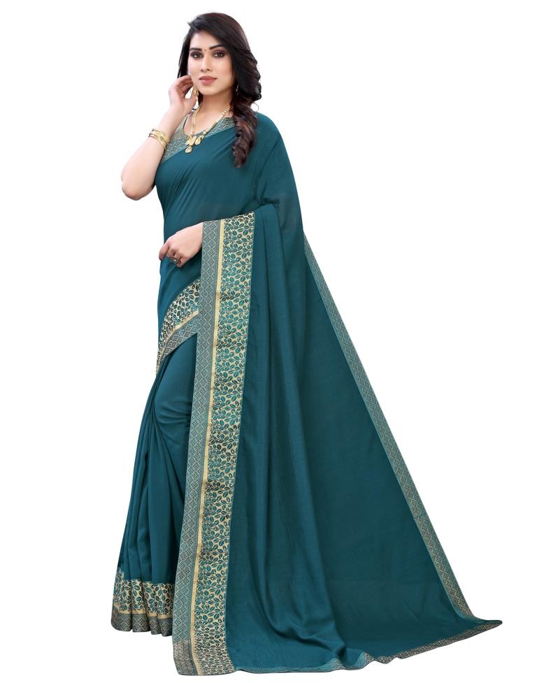 Teal Blue Coloured Poly Silk Plain Stone Work Partywear saree | Sudathi