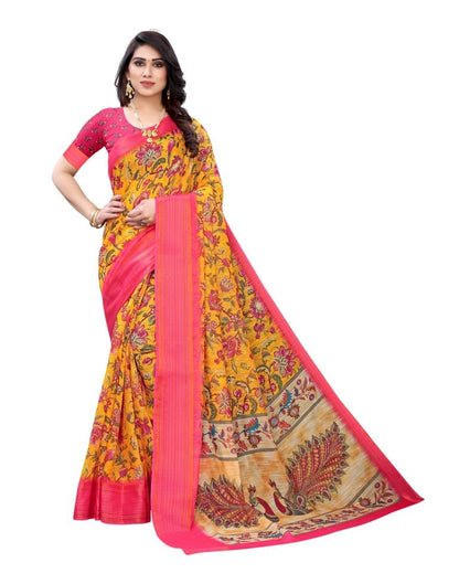 Orange Coloured Poly Cotton Printed Jacquard Partywear saree | Sudathi