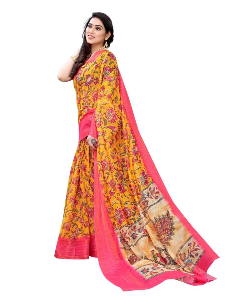 Orange Coloured Poly Cotton Printed Jacquard Partywear saree | Sudathi