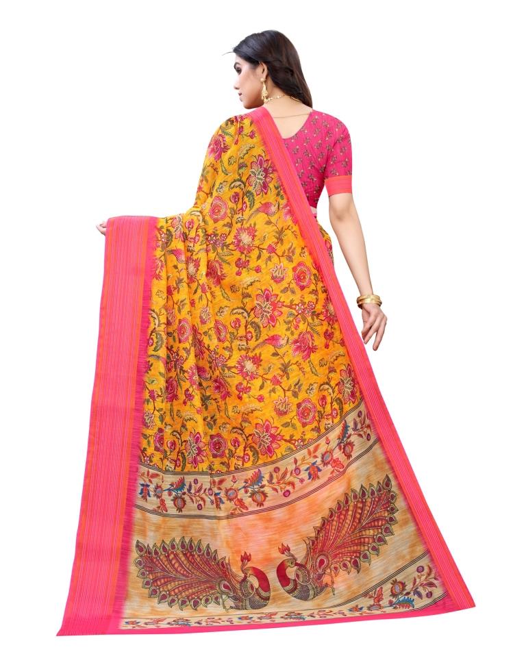 Orange Coloured Poly Cotton Printed Jacquard Partywear saree | Sudathi