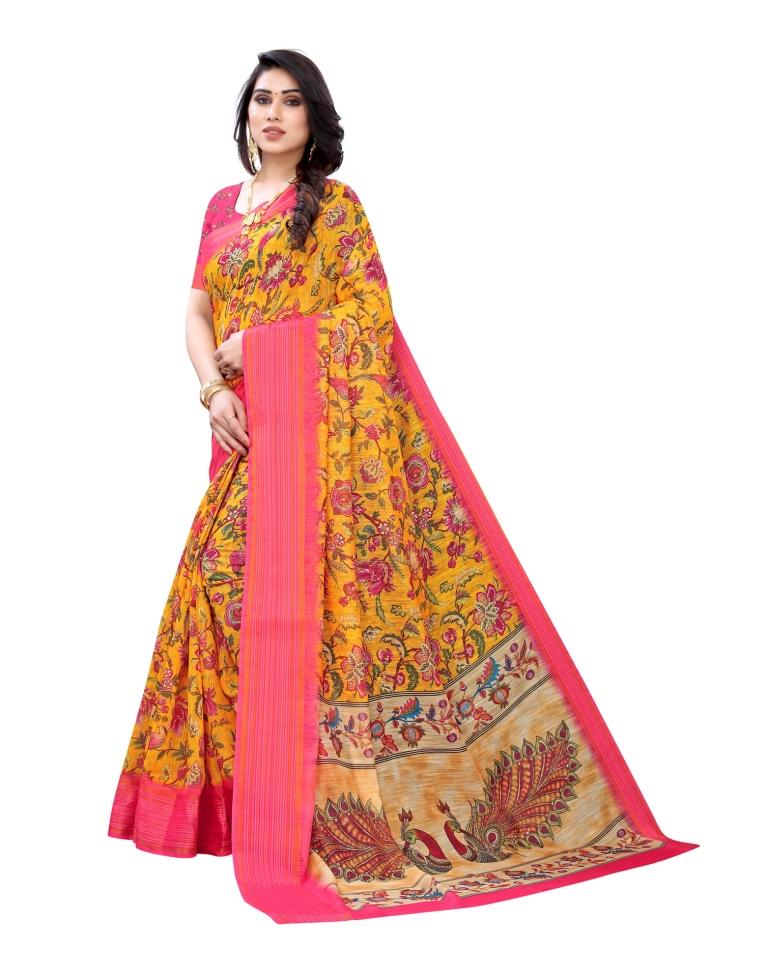 Orange Coloured Poly Cotton Printed Jacquard Partywear saree | Sudathi