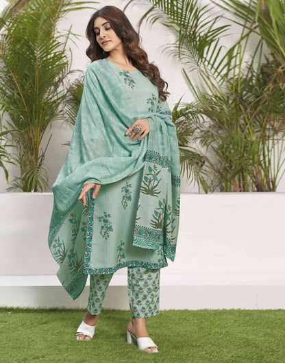 Light Pista Green Printed Rayon Straight Kurta With Pant And Dupatta