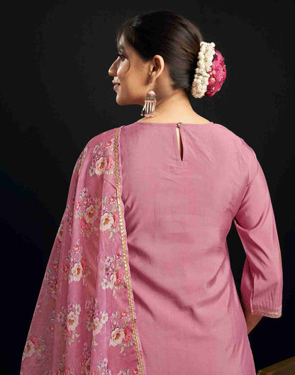 Pink Chanderi Embroidery Straight Kurta Set With Dupatta