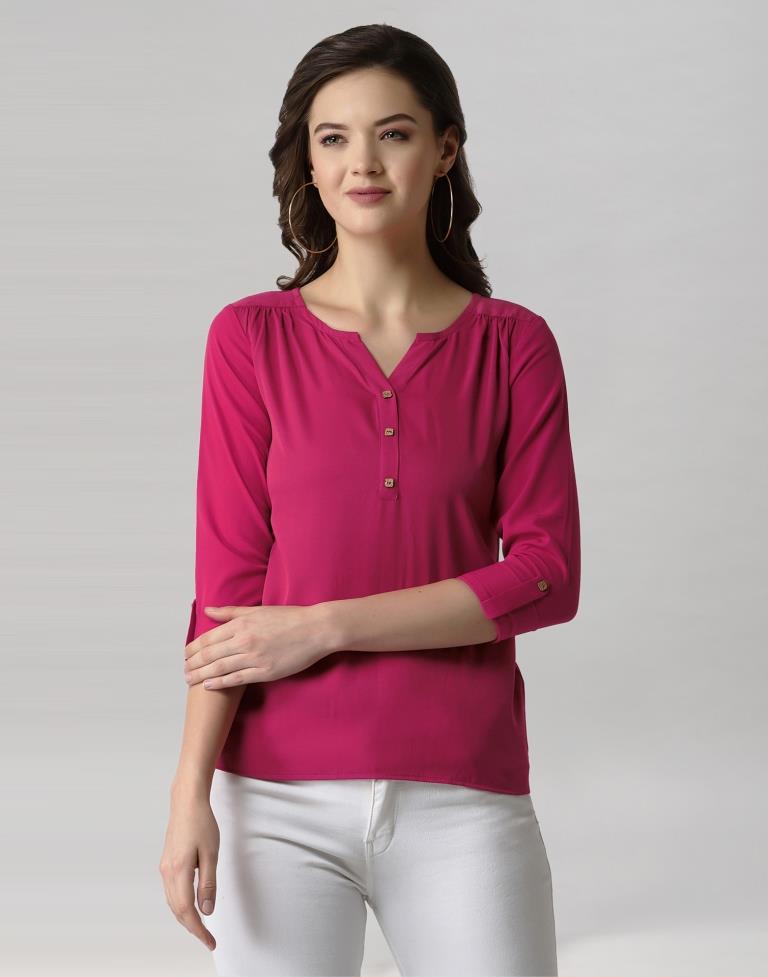 Pink Coloured Crepe Mill Dyed Top | Sudathi