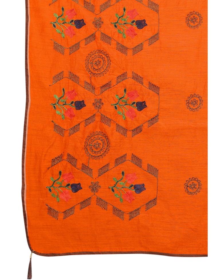 Orange Coloured Poly Cotton Thread Embroidered Partywear saree | Sudathi