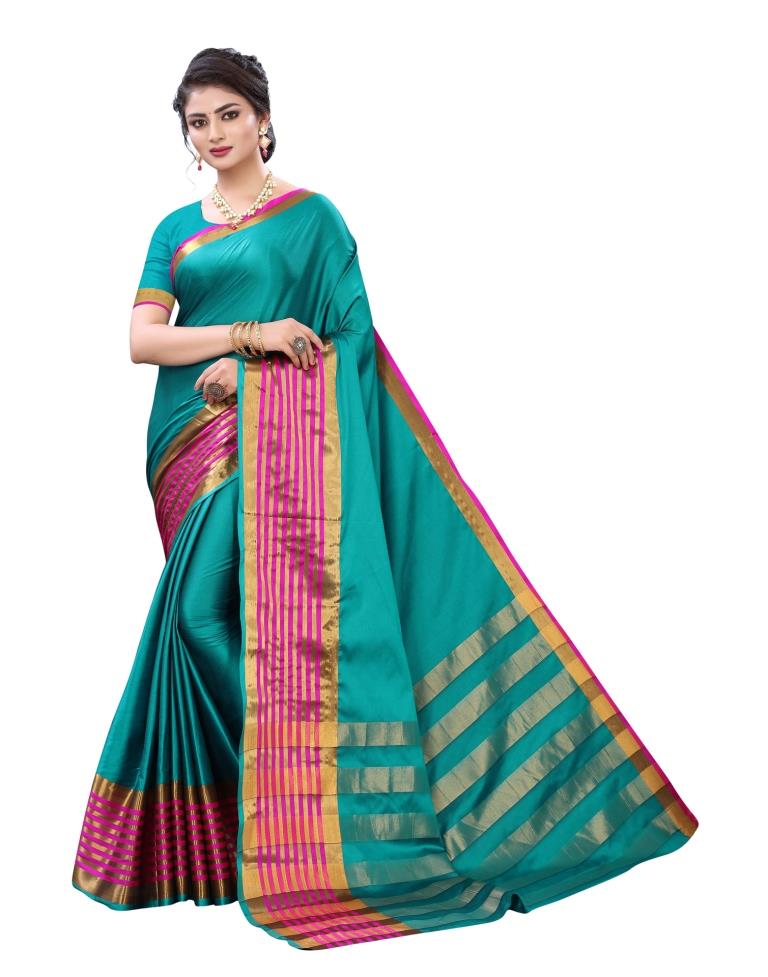 Pine Green Coloured Poly Silk Casual saree | Sudathi