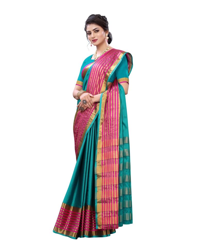 Pine Green Coloured Poly Silk Casual saree | Sudathi