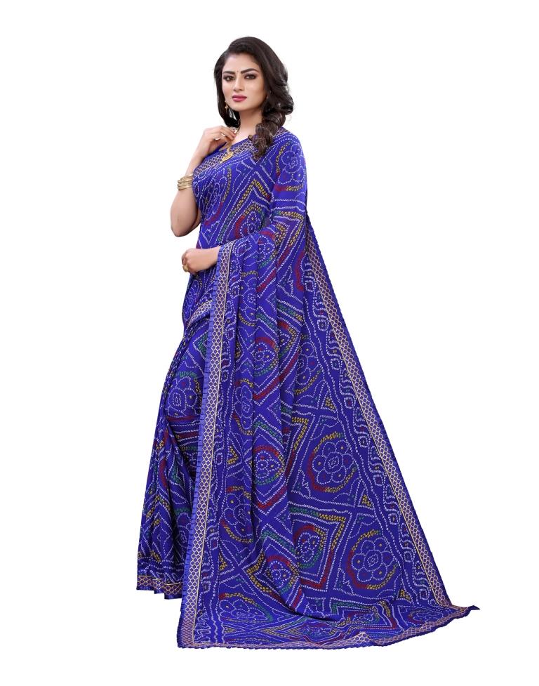 Royal Blue Coloured Georgette Bandhani Printed Casual saree | Sudathi