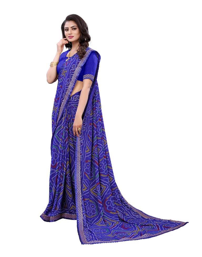 Royal Blue Coloured Georgette Bandhani Printed Casual saree | Sudathi