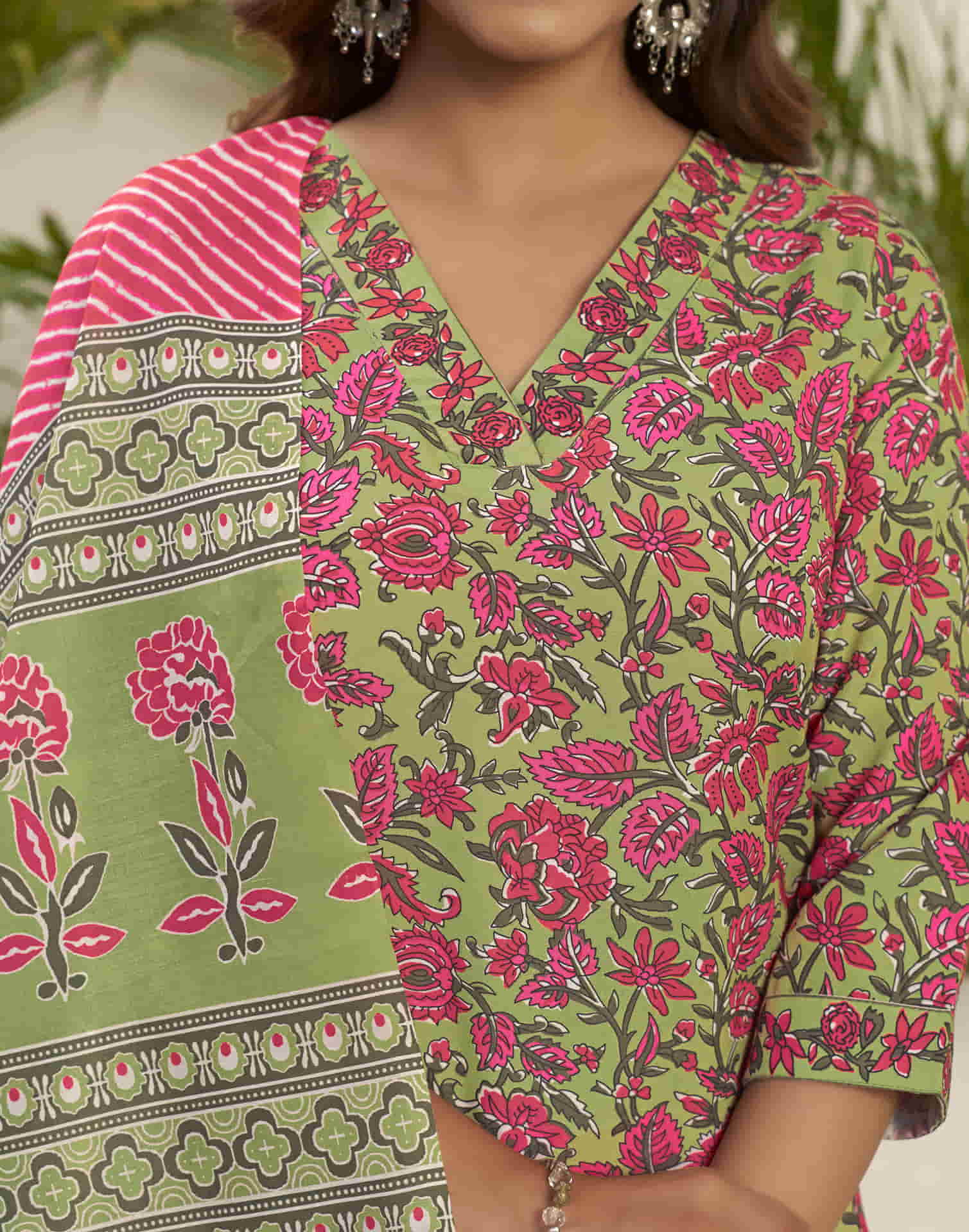 Green Printed Rayon Straight Kurta With Pant And Dupatta