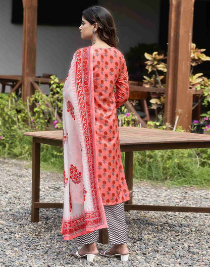 Pink Orange Printed Rayon Straight Kurta Set With Dupatta