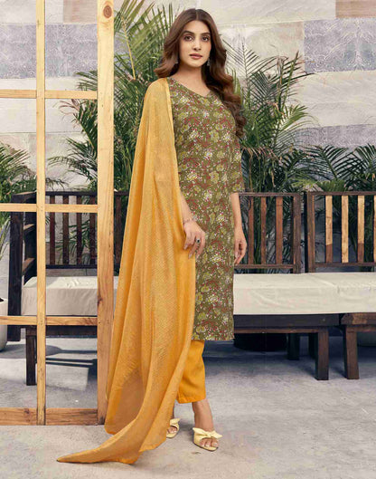 Mehandi Green Printed Cotton Straight Kurta Set With Dupatta