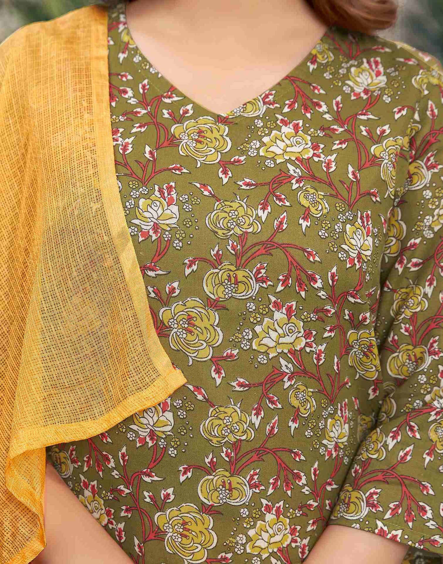 Mehandi Green Printed Cotton Straight Kurta Set With Dupatta