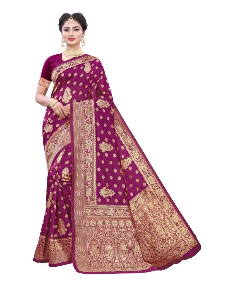 Purple Wine Coloured Poly Silk Jacquard Partywear saree | Sudathi