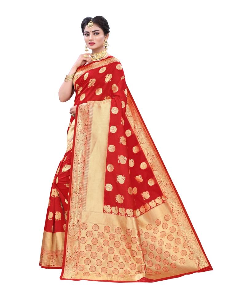 Red Coloured Poly Silk Jacquard Partywear saree | Sudathi