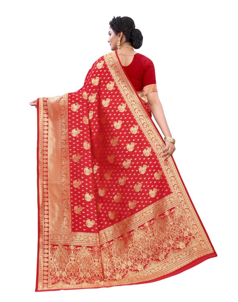 Red Coloured Poly Silk Jacquard Partywear saree | Sudathi