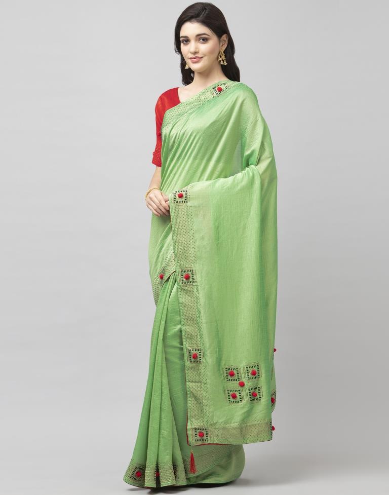 Pista Green Coloured Poly Silk Embellished Partywear saree | Sudathi