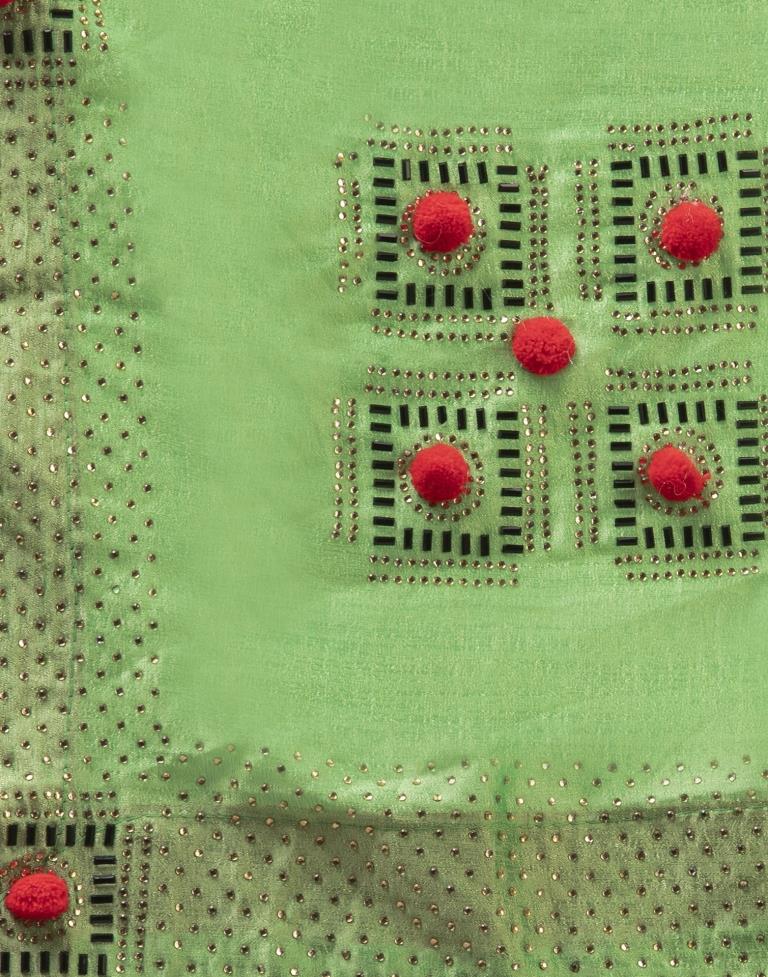 Pista Green Coloured Poly Silk Embellished Partywear saree | Sudathi