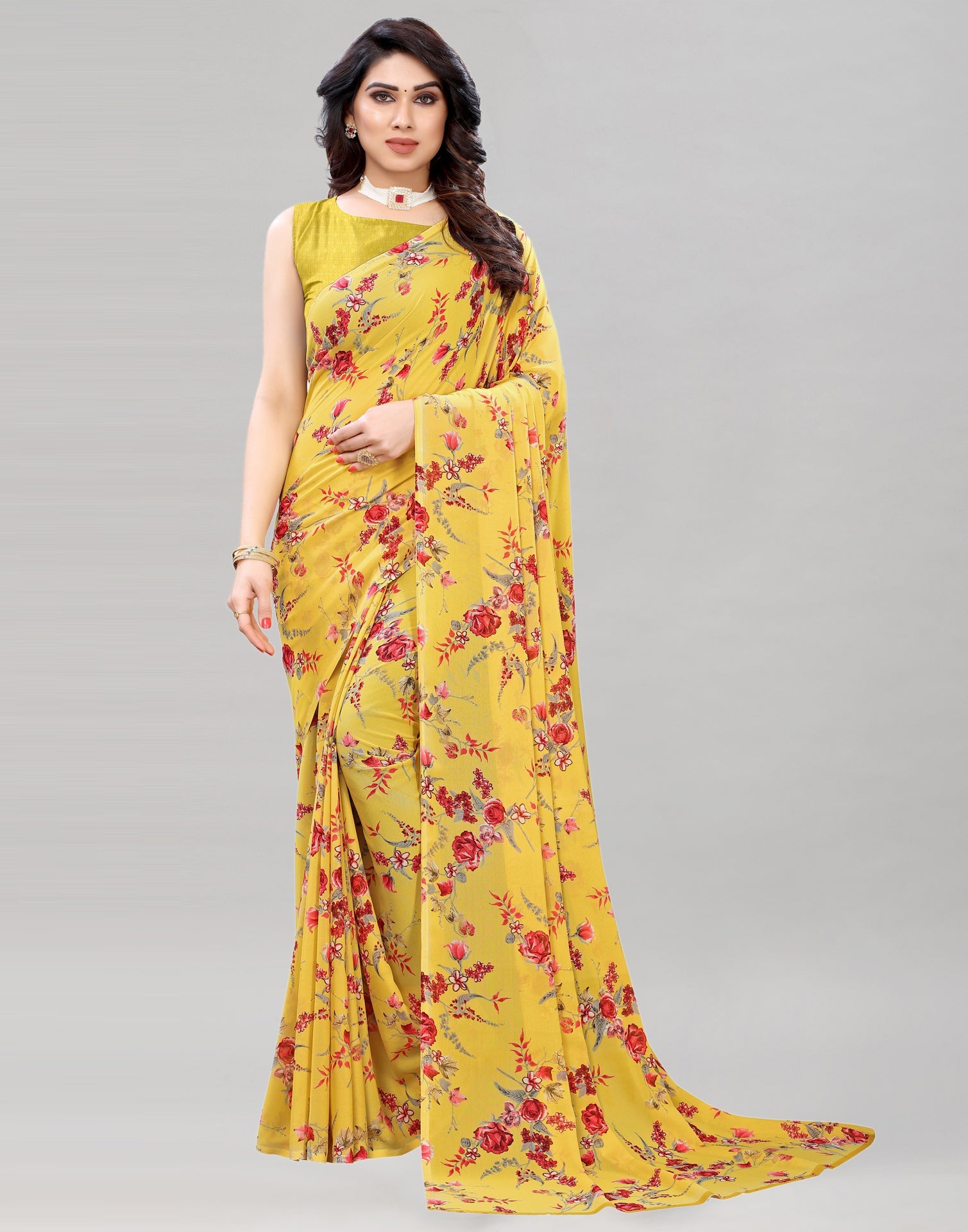 Yellow Printed Saree | Sudathi