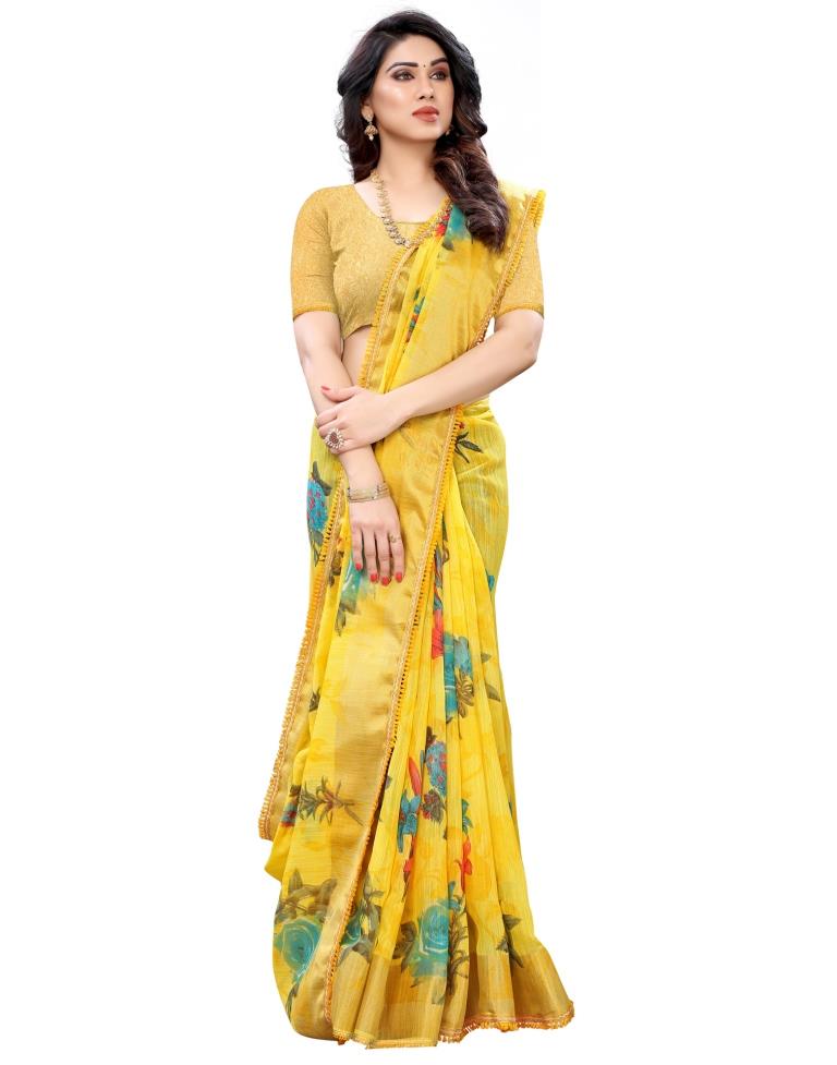 Yellow Coloured Poly Cotton Printed Casual saree | Sudathi
