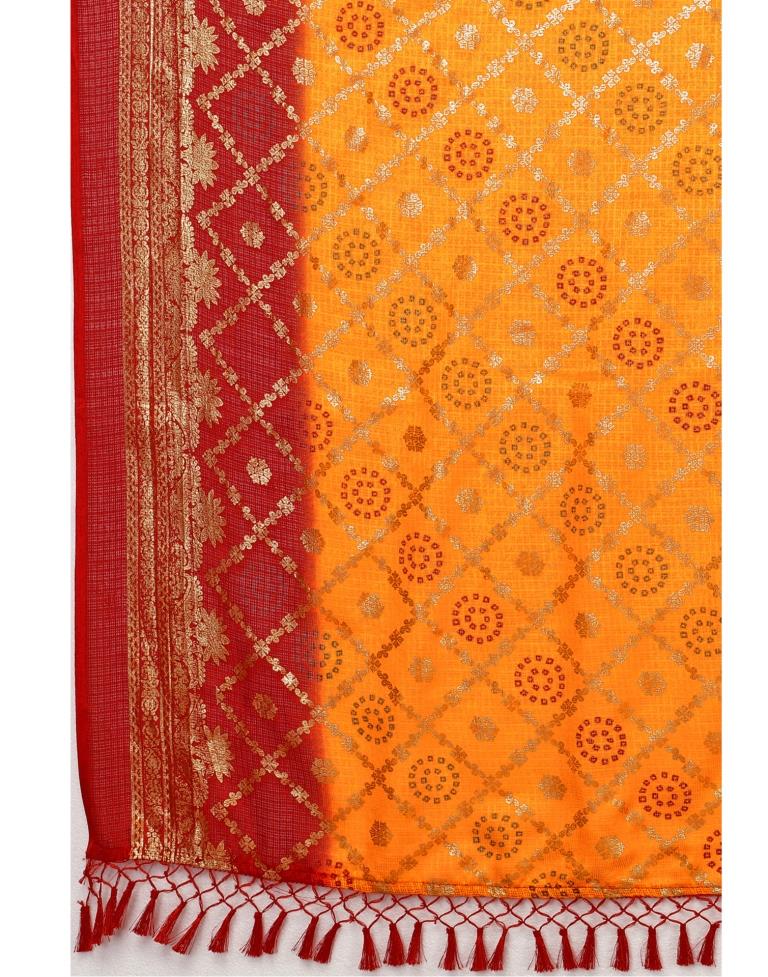 Mustard Coloured Kota Checks Bandhani Printed Saree | Sudathi