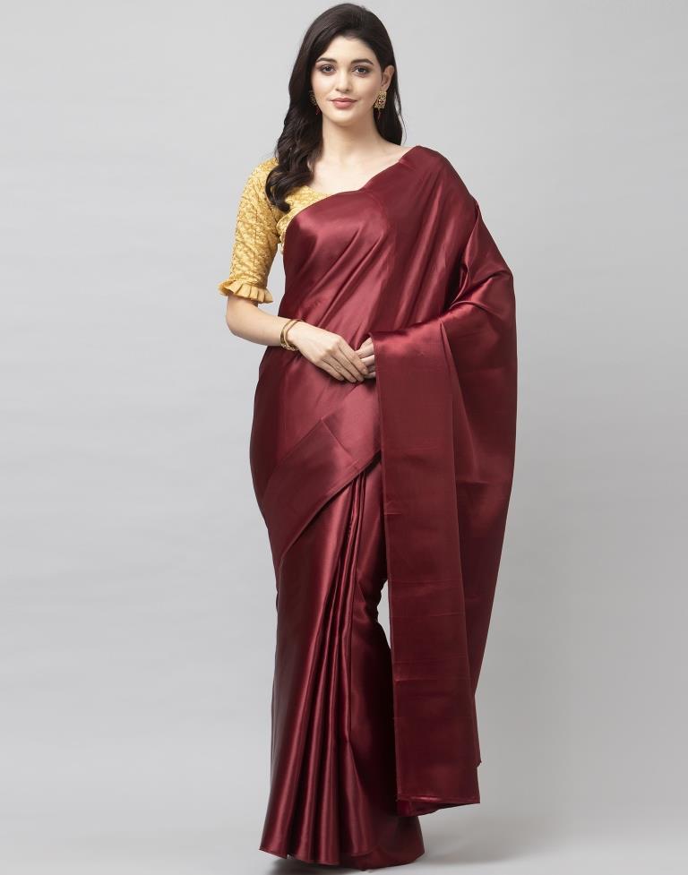 Maroon Coloured Satin Silk Plain Casual saree | Sudathi