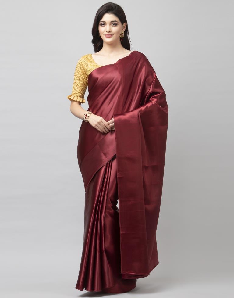 Maroon Coloured Satin Silk Plain Casual saree | Sudathi
