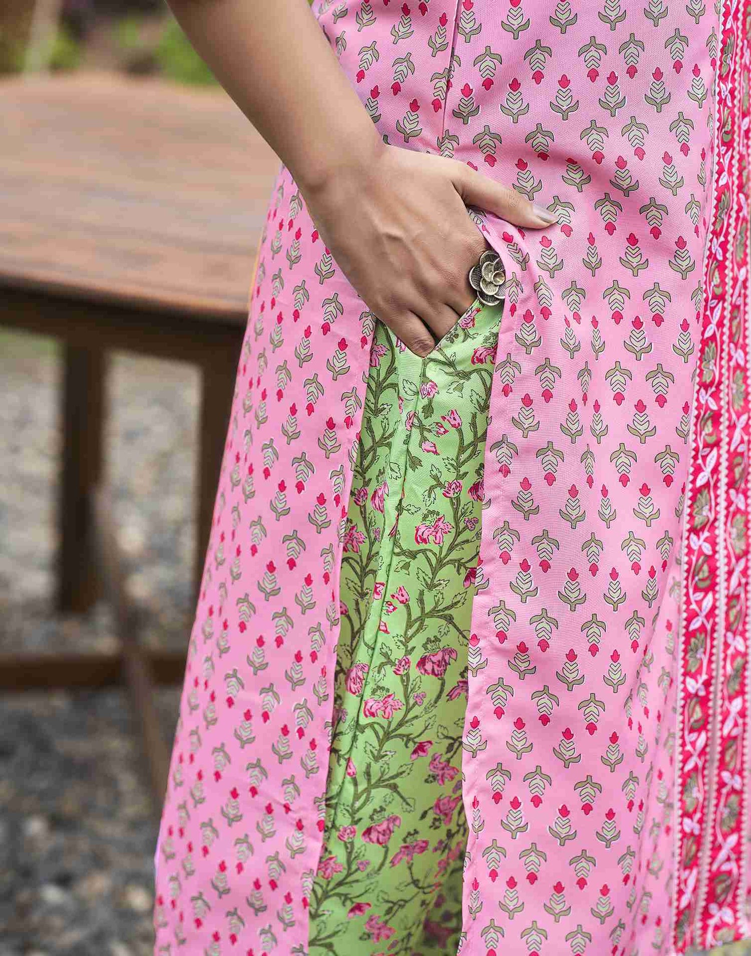 Pink Printed Rayon Straight Kurta Set With Dupatta