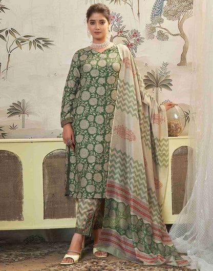 Green Printed Rayon Straight Kurta Set With Dupatta