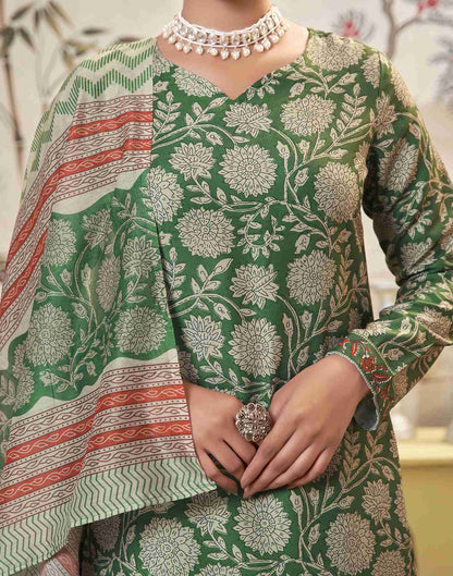 Green Printed Rayon Straight Kurta Set With Dupatta