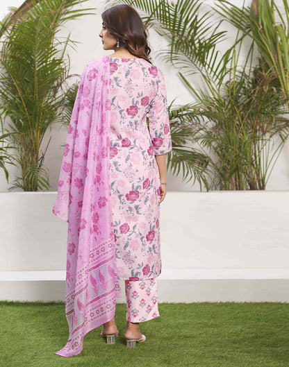 Light Pink Printed Rayon Straight Kurta With Pant And Dupatta