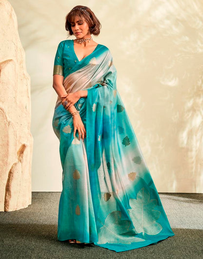 Turquoise Printed Modal Silk Saree