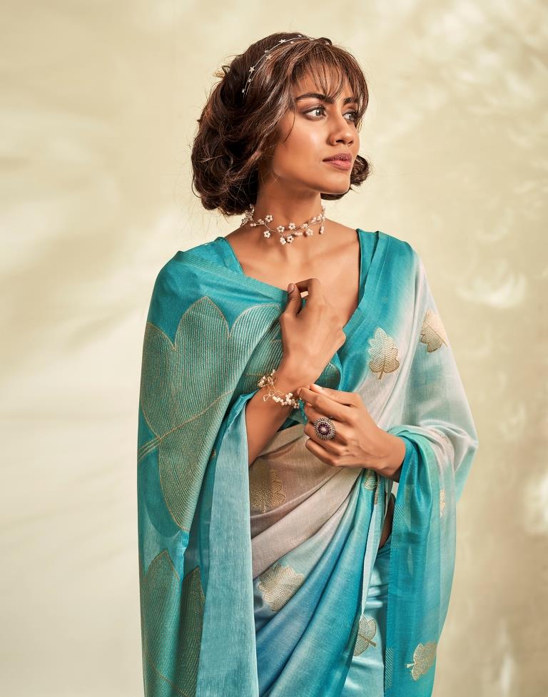 Turquoise Printed Modal Silk Saree