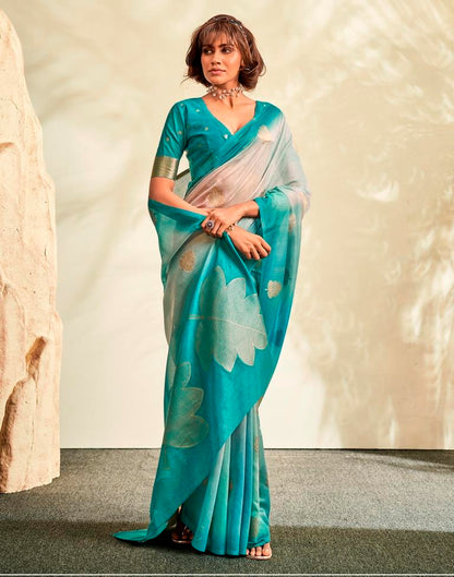 Turquoise Printed Modal Silk Saree