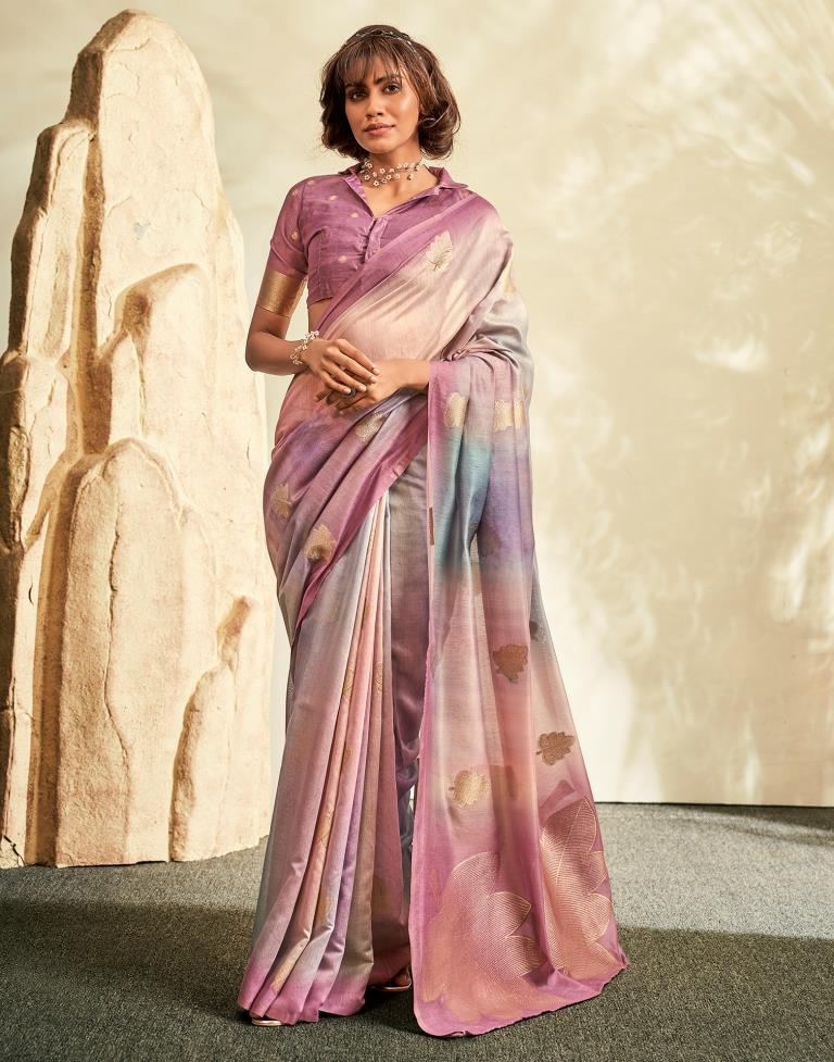 Pink Printed Modal Silk Saree