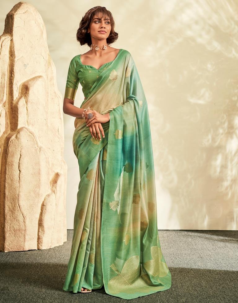 Green Printed Modal Silk Saree