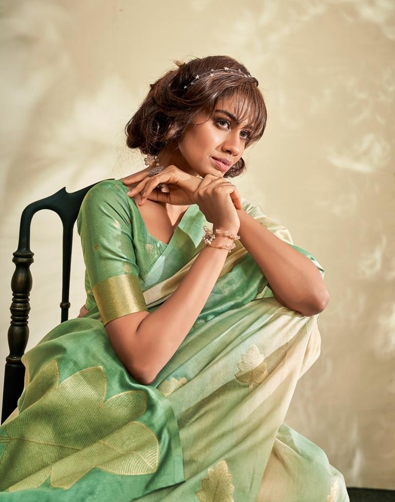 Green Printed Modal Silk Saree