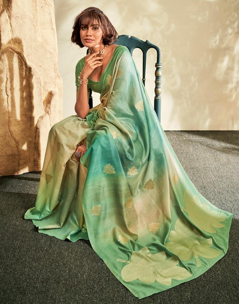 Green Printed Modal Silk Saree