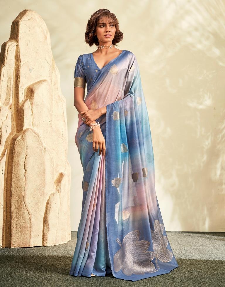 Blue Printed Modal Silk Saree