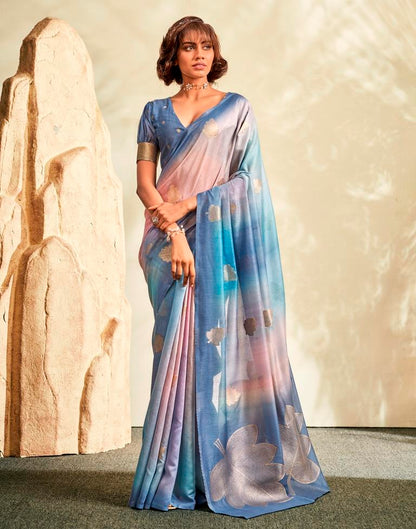 Blue Printed Modal Silk Saree