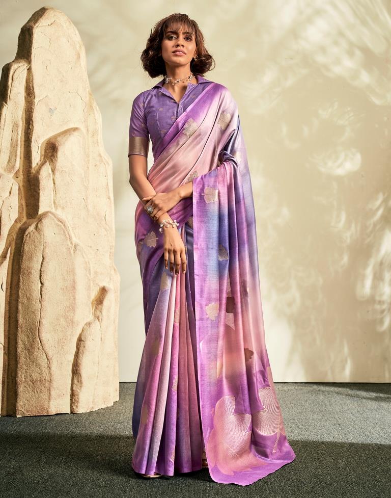 Purple Printed Modal Silk Saree